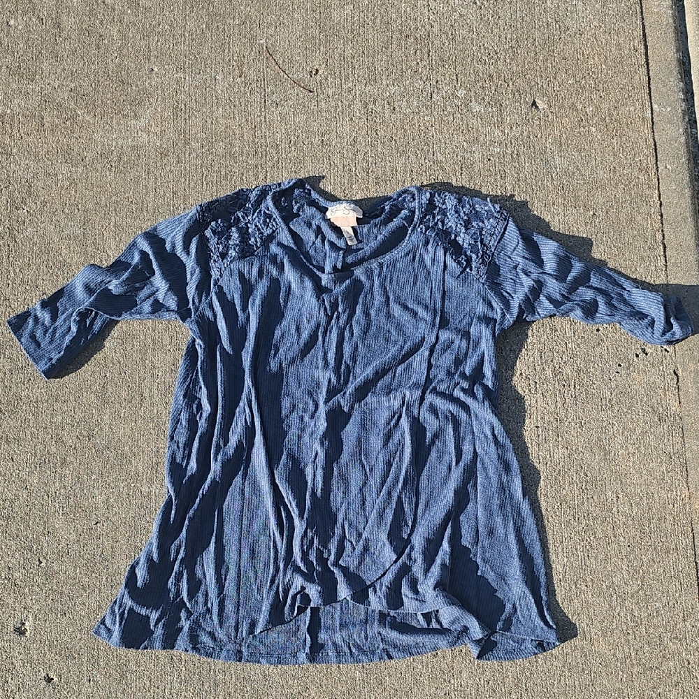 Jessica Simpson Navy Long Sleeve Top with Lace Accents